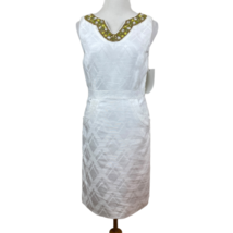 Milly of New York Dress 4 White Beaded Embellished V-Neck Lined Pockets Cotton - £31.43 GBP