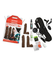 VIBRATING DUAL DENSITY  ULTRASKIN Vac-U-Lock STRAP ON DILDO REMOTE SET CHOCOLATE - £137.08 GBP