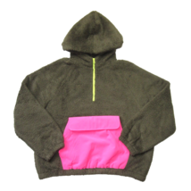 NWT Outerknown Cozy Sherpa Fleece Half Zip in Olive Pink Pocket Hoodie L - £31.97 GBP