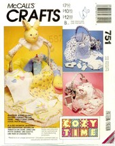 McCalls 751 5852 Infant Baby Basket Bib Bonnet Bunny Cozy Time Pattern UNCUT FF - £15.81 GBP