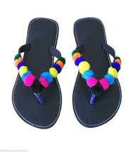 Women Slippers Indian Handmade Leather Black Traditional Flat Slip on US 6 - £33.67 GBP