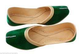Women Shoes Indian Handmade Wedding Ballet Flats Leather Green Mojari US 10 - £34.35 GBP