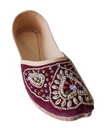 Women Shoes Indian Handmade Leather Maroon Oxfords Flat Mojari US 9.5-11 - £38.36 GBP