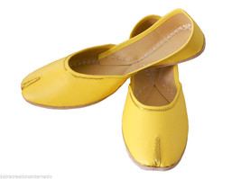 Women Shoes Traditional Indian Handmade Leather Yellow Flip-Flops Mojari... - £38.36 GBP