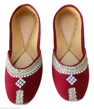 Women Shoes Traditional Indian Handmade Maroon Leather Ballet Flats Mojari US 4 - £34.00 GBP