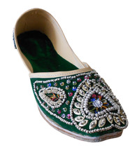 Women Shoes Indian Handmade Oxfords Designer Leather Wedding Green Mojari US 6-9 - £37.65 GBP