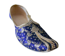 Men Shoes Indian Handmade Jutti Wedding Blue Loafers Groom Khussa Mojaries US 6  - £43.45 GBP