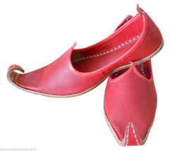 Men Shoes Indian Handmade Leather Espadrilles Red Khussa Jutties US 8.5-12 - £47.95 GBP