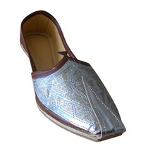 Men Shoes Traditional Indian Handmade Jutti Punjabi Silver Loafers Mojari US 7.5 - £43.90 GBP