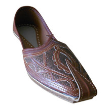 Men Shoes Indian Handmade Brown Leather Designer Loafers Flat Mojari US 9 - £44.09 GBP