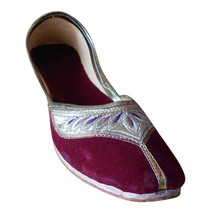 Women Shoes Indian Handmade Leather Ballet Flats Maroon Mojari US 6-9 - £38.35 GBP