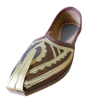 Men Shoes Indian Handmade Designer Brown Leather Khussa Loafers Mojaries US 9 - £44.09 GBP