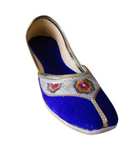 Women Shoes Indian Handmade Leather Ballet Flats Blue Mojaries Flat US 6-12 - £38.35 GBP