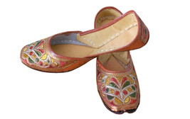 Women Shoes Traditional Indian Handmade Brown Leather Flip-Flops Jutties US 5 - £34.26 GBP