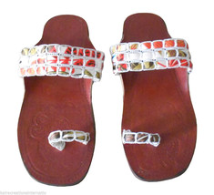 Women Slippers Indian Handmade Traditional Flip-Flops Brown Slip On US 5... - $44.99
