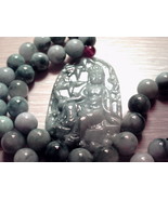 Chinese 100% Natural A JADE Jadeite Bead Necklace With Fine Carved Big P... - £609.30 GBP