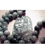 Chinese 100% Natural A JADE Jadeite Bead Necklace With Fine Carved Big Pendant  - $775.55