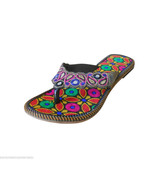 Women Slippers Indian Handmade Embroidered Leather Flip-Flops Flat US 7-10 - £35.96 GBP