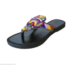 Women Slippers Ethnic Indian Leather Handmade Designer Flip-Flops Black US 6-10 - £35.25 GBP
