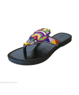 Women Slippers Ethnic Indian Leather Handmade Designer Flip-Flops Black ... - £35.96 GBP