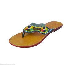 Women Slippers Indian Designer Handmade Leather Flip-Flops Camel Flat US 6-10 - £35.19 GBP