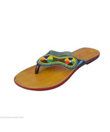 Women Slippers Indian Designer Handmade Leather Flip-Flops Camel Flat US... - £35.96 GBP