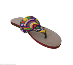 Women Slippers Indian Handmade Leather Flip-Flops Cream Slip On US 6-9 - £35.83 GBP