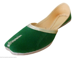 Women Shoes Indian Handmade Ballet Flats Mojari Green Leather Punjabi Jutti US 9 - £38.27 GBP