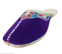 Women Slippers Indian Clogs Jutti Handmade Leather Purple Mojari Flat US 6-10 - £35.39 GBP