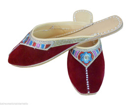 Women Slippers Indian Handmade Clogs Leather Flip-Flops Maroon Jutties US 6-9 - £36.07 GBP