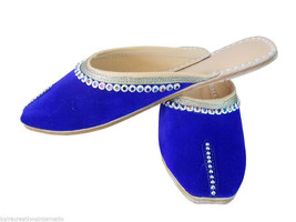 Women Slippers Indian Handmade Clogs Blue Traditional Leather Mojari US 6-9 - £36.07 GBP