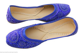 Women Shoes Indian Handmade Ethnic Leather Oxfords Blue Mojari Flat US 10 - £36.15 GBP