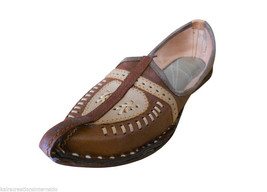 Men Shoes Indian Handmade Brown Leather Rajasthani Espadrilles Brown Mojari US 7 - £44.09 GBP