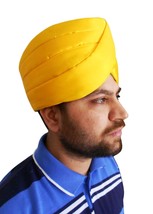Men Pagri Indian Handmade Traditional Sikh Top Hat Yellow Sikh Dastar Tu... - $59.99