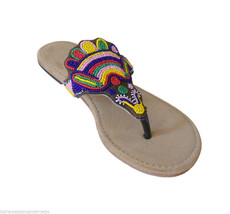 Women Slippers Indian Handmade Leather Flip-Flops Slip on Flats US 7-9  - £34.47 GBP