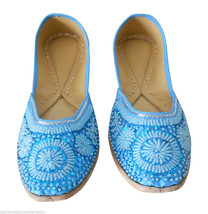 Women Shoes Indian Handmade Oxfords Traditional Sky-Blue Mojari Flat US 7 - $44.99