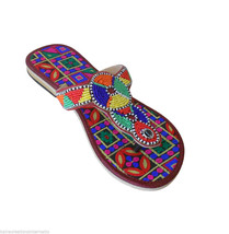 Women Slippers Indian Handmade Designer Leather Flip-Flops Slip On US 6  - $44.99