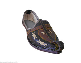 Men Shoes Indian Handmade Ethnic Brown Mojari Leather Espadrilles Flat US 7 - £43.31 GBP