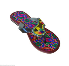 Women Slippers Indian Handmade Thread Work Leather MultiColor Flip-Flops... - £35.95 GBP