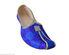 Men Shoes Handmade Traditional Indian Wedding Khussa Blue Mojari Loafers US 6 - £43.31 GBP