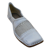 Men Shoes Indian Handmade Mojaries White Leather Flip-Flops Jutties Flat... - $54.99