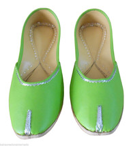 Women Shoes Indian Handmade Leather Green Mojari Traditional Ballet Flats US 6 - £31.96 GBP