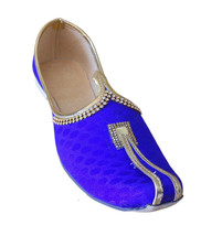 Men Shoes Indian Handmade Traditional Loafers Blue Wedding Jutties US 6-12 - £44.09 GBP