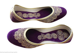 Women Shoes Indian Handmade Mojari Casual Leather Ballerines Purple Jutties US 9 - £30.55 GBP