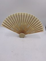 Vintage Paper Folding Fan Lace Detailed top and Seashell Accent Wooden B... - £7.59 GBP