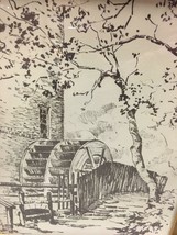 Beautiful Ink Drawing Signed by artist TROW Trees and Water Wheel Next t... - £80.63 GBP