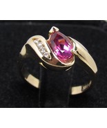 14k Yellow Gold .75ct Pear Pink Tourmaline &amp; Diamond Ladies Sz 6 Ring .8... - £224.35 GBP