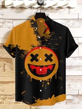 Men&#39;s Halloween Scary Skull Smiley Face Art Print Shirt - $26.00