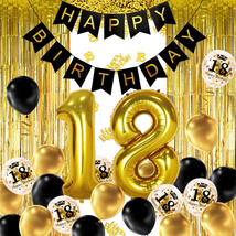 18th Black Gold Birthday Party Decoration Happy Banner Jumbo Number 18 F... - $22.18