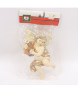NOS Vintage 80s Flying Angel Cherub with Harp Christmas Tree Ornament 6.5&quot; - $34.60